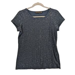 The Limited Sequin Front Top S Blue Womens Crew Cap Sleeve Shirt Shimmer Concert